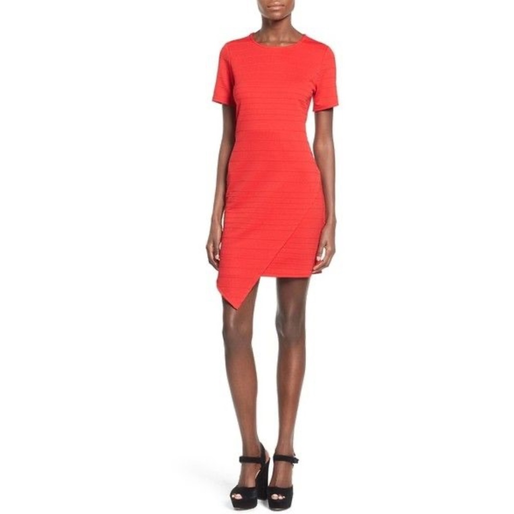 June and Hudson Red Asymmetrical Bodycon Dress